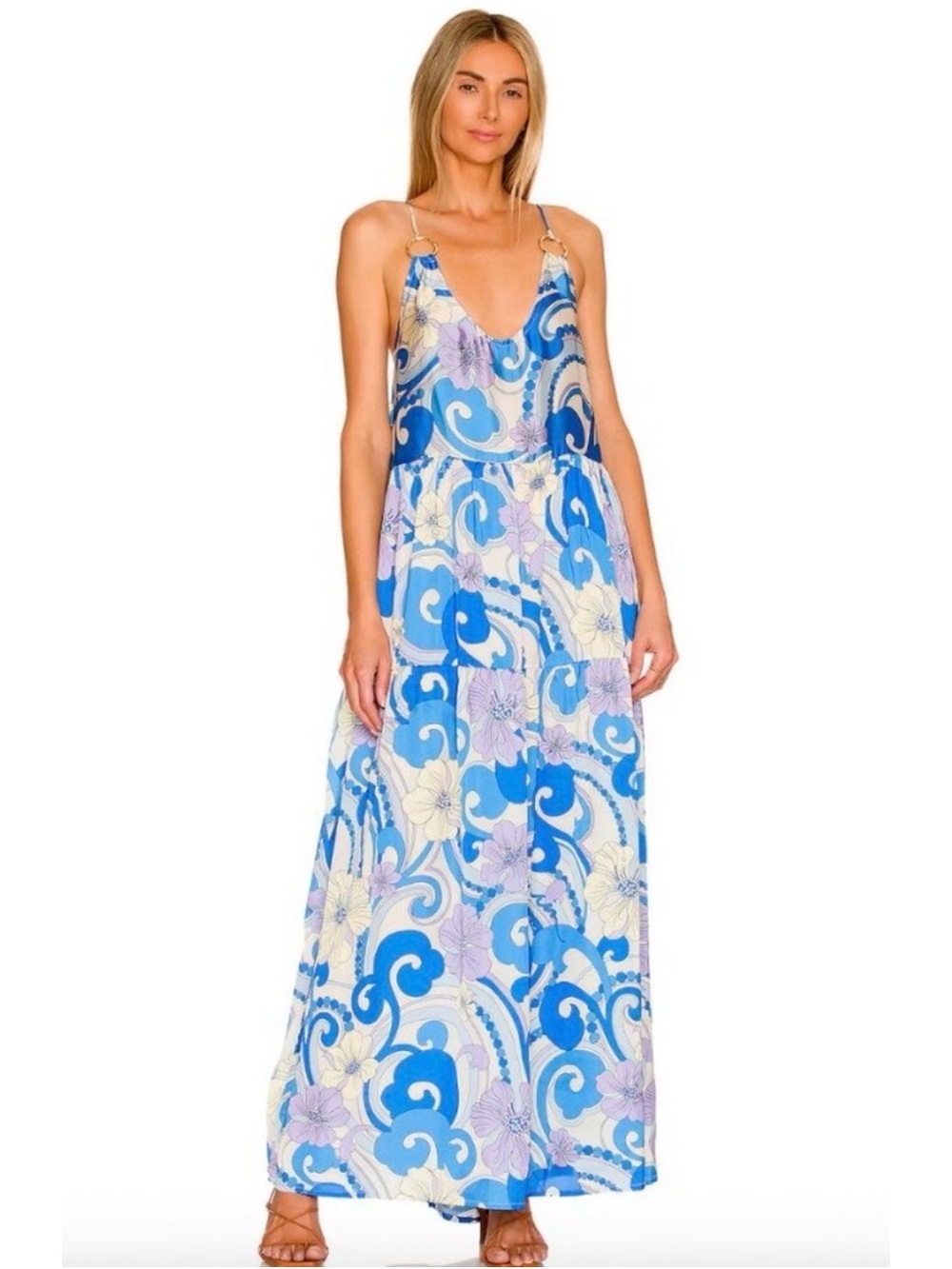 NWT Cin Cin Anemone Silky Maxi Dress in Ocean Medium
